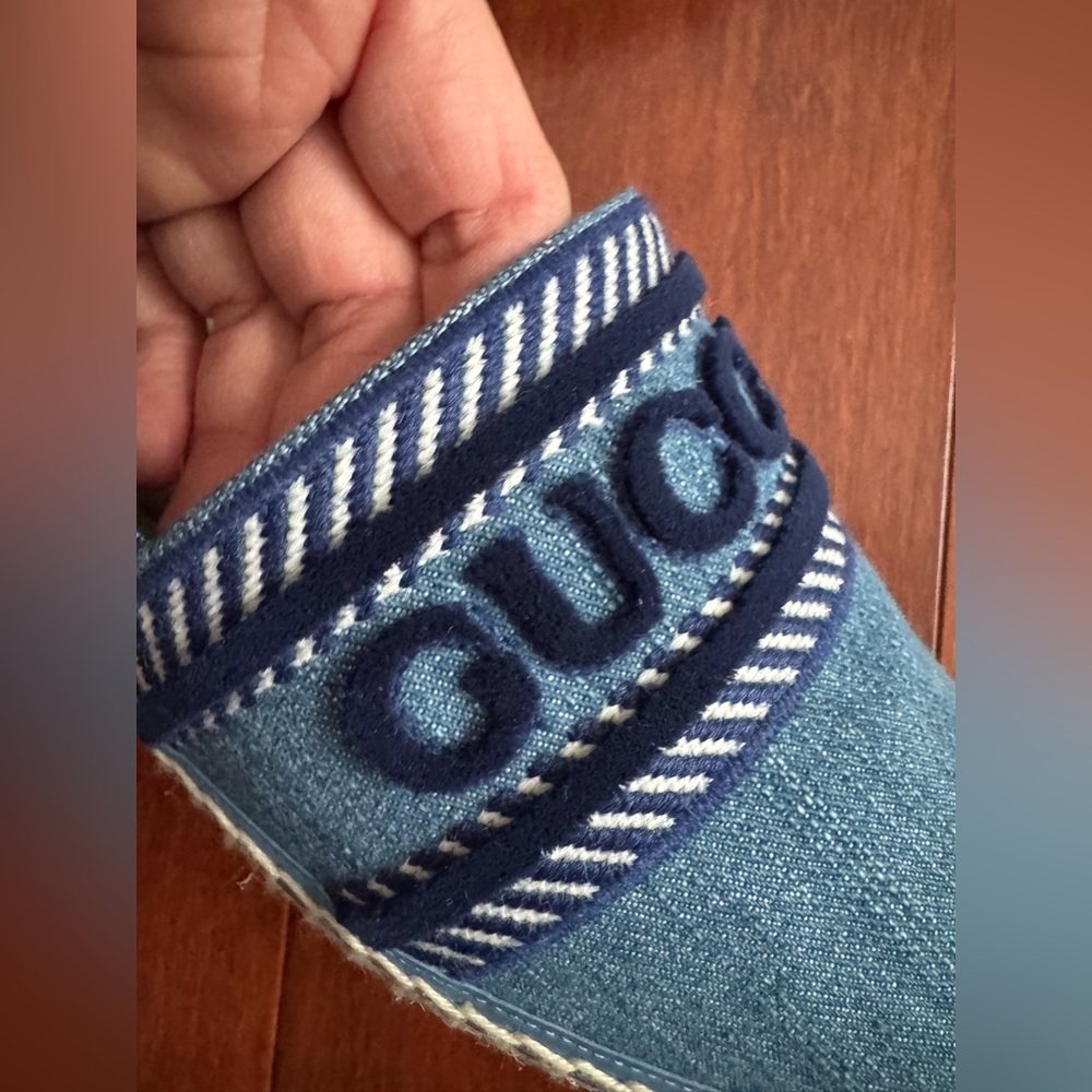 Gucci Ines Espadrille Flats Logo Embroidered Denim Blue. Various Size Available - Picture 6 of 16